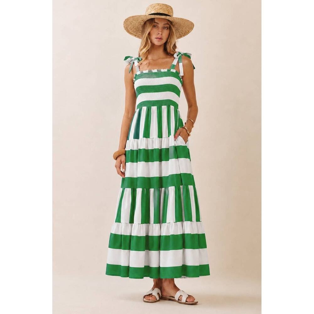 Sunday Stroll Green & White Stripe Oddi Dress NWT